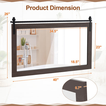 Rectangle Barn Door Wall Mirror, Solid Wood Frame, Walnut Wall Mirrors at Gallery Canada