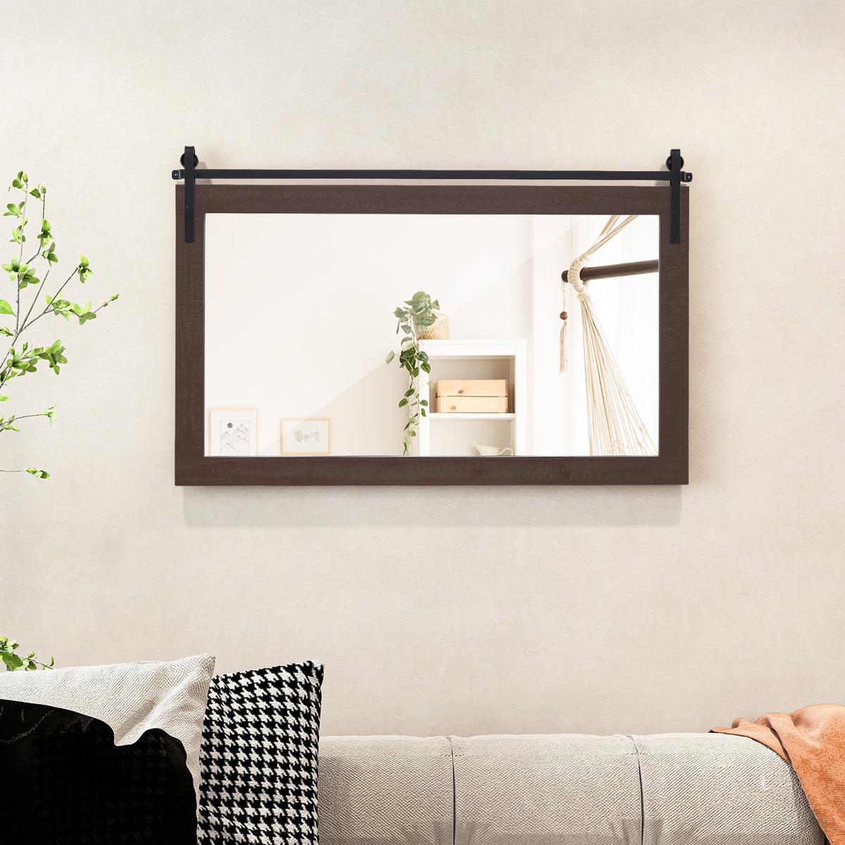 Rectangle Barn Door Wall Mirror, Solid Wood Frame, Walnut Wall Mirrors at Gallery Canada