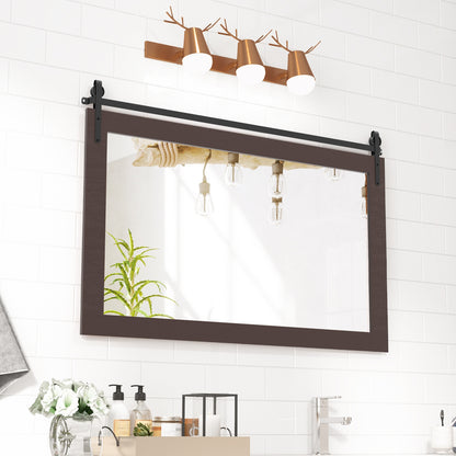 Rectangle Barn Door Wall Mirror, Solid Wood Frame, Walnut Wall Mirrors at Gallery Canada