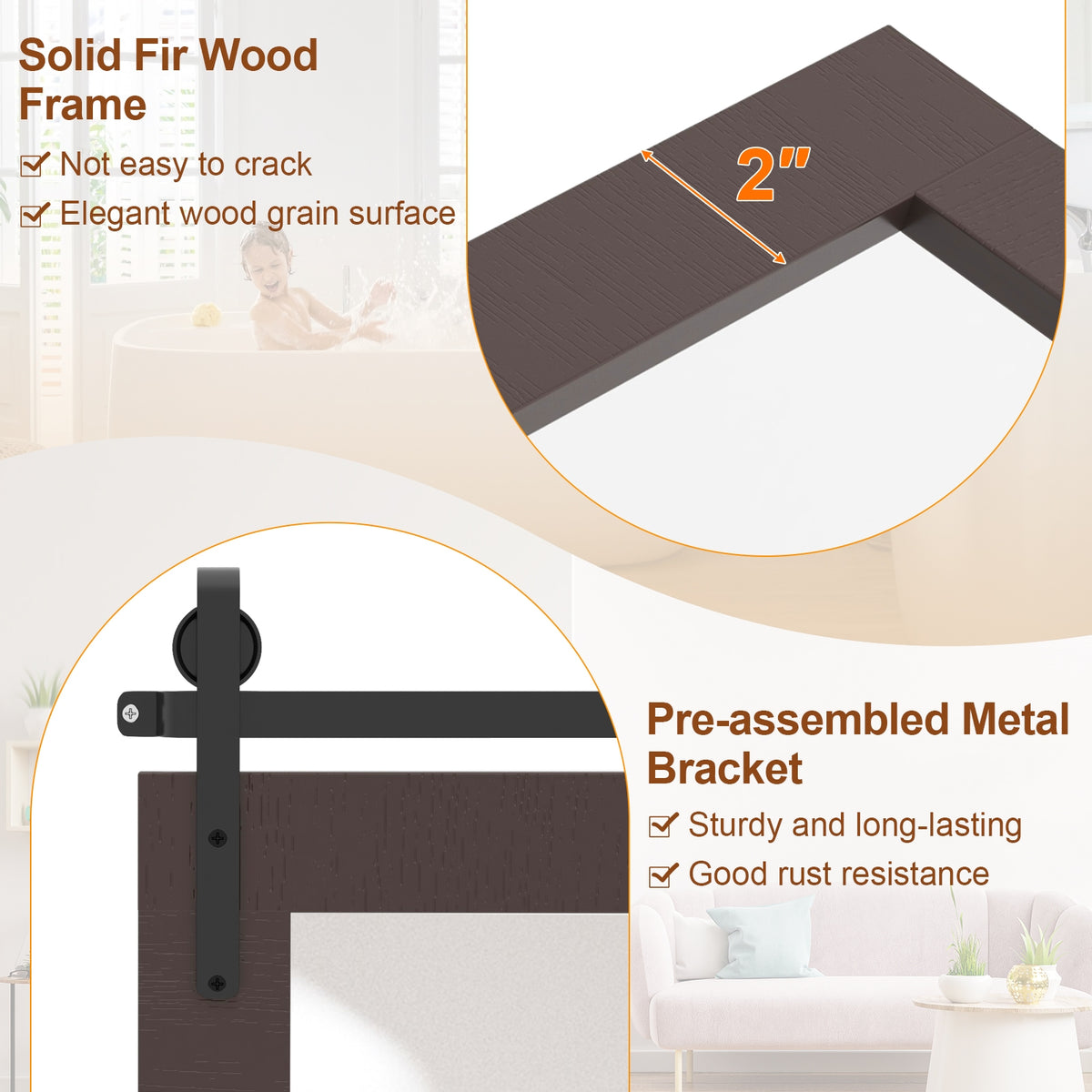 Rectangle Barn Door Wall Mirror, Solid Wood Frame, Walnut Wall Mirrors at Gallery Canada