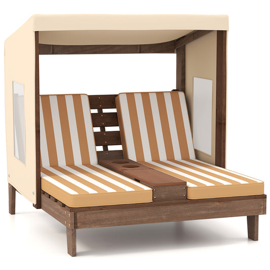 Kids Patio Lounge Chair, With Cup Holders And Awning, Brown Kids Chairs & Seating Brown at Gallery Canada