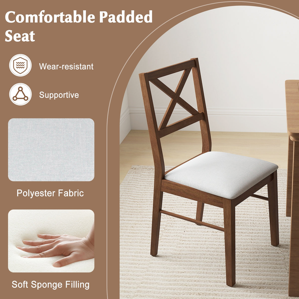 Upholstered Side Dining Chairs, Set of 2, Brown Dining Chairs at Gallery Canada