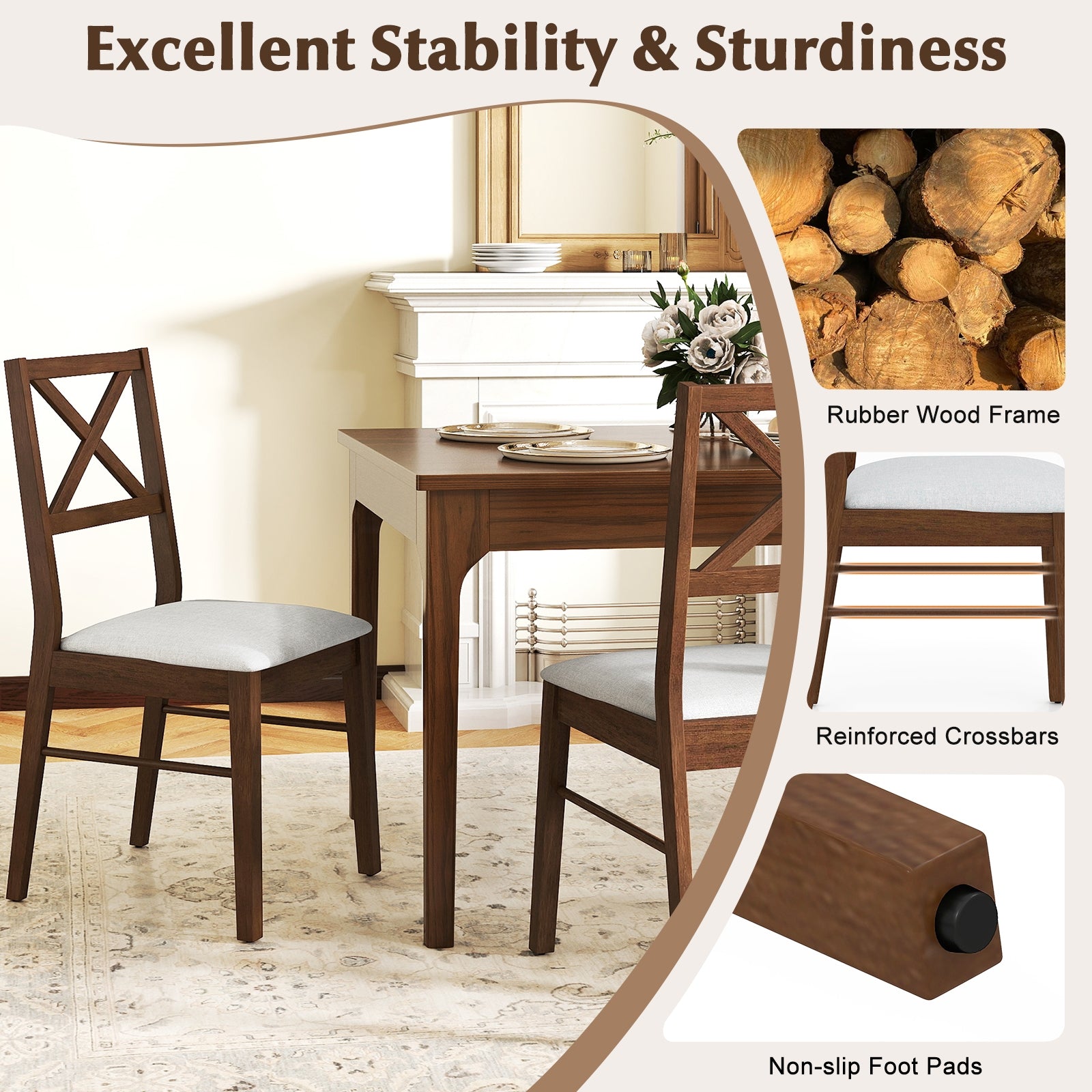 Upholstered Side Dining Chairs, Set of 2, Brown Dining Chairs at Gallery Canada