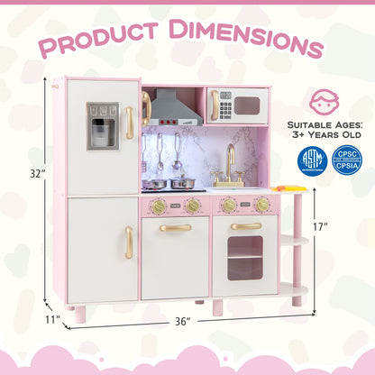 Wooden Kitchen Playset With Ice Maker, Sounds, Pink Play Kitchen Sets at Gallery Canada