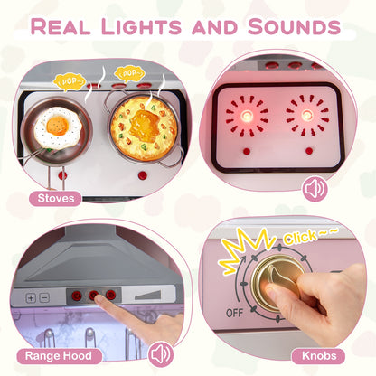 Wooden Kitchen Playset With Ice Maker, Sounds, Pink Play Kitchen Sets at Gallery Canada