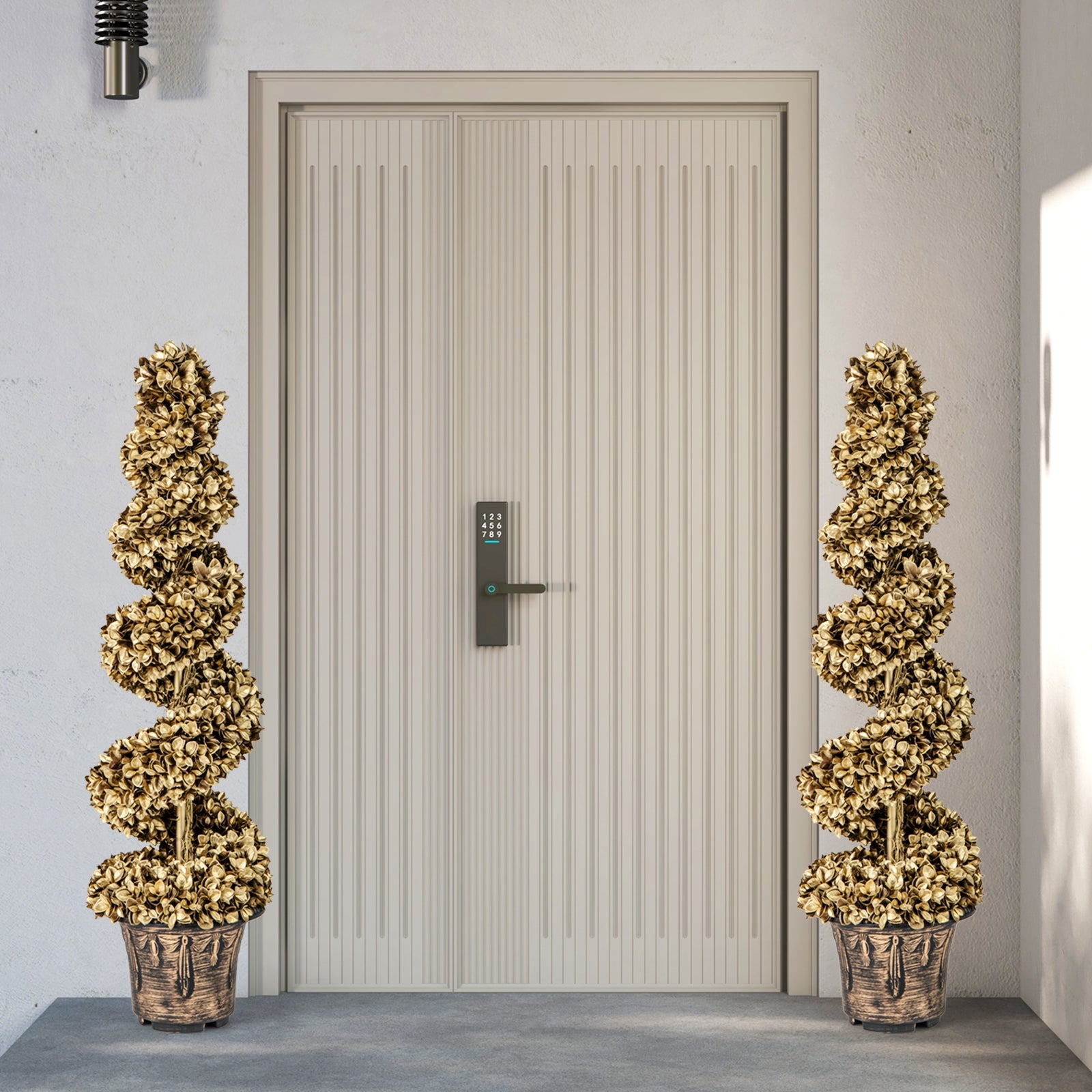 4 FT Artificial Spiral Topiary Tree Set, Vintage Plastic Pot, Gold Faux Plants at Gallery Canada