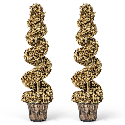 4 FT Artificial Spiral Topiary Tree Set, Vintage Plastic Pot, Gold Faux Plants Gold at Gallery Canada