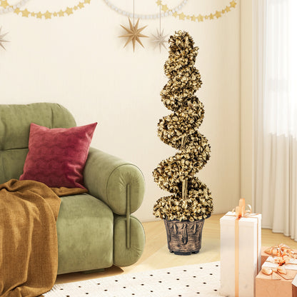 4 FT Artificial Spiral Topiary Tree Set, Vintage Plastic Pot, Gold Faux Plants at Gallery Canada