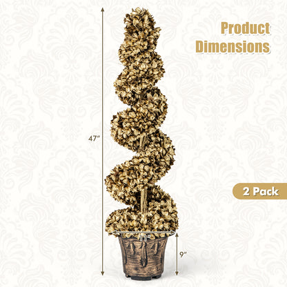 4 FT Artificial Spiral Topiary Tree Set, Vintage Plastic Pot, Gold Faux Plants at Gallery Canada