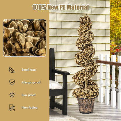 4 FT Artificial Spiral Topiary Tree Set, Vintage Plastic Pot, Gold Faux Plants at Gallery Canada