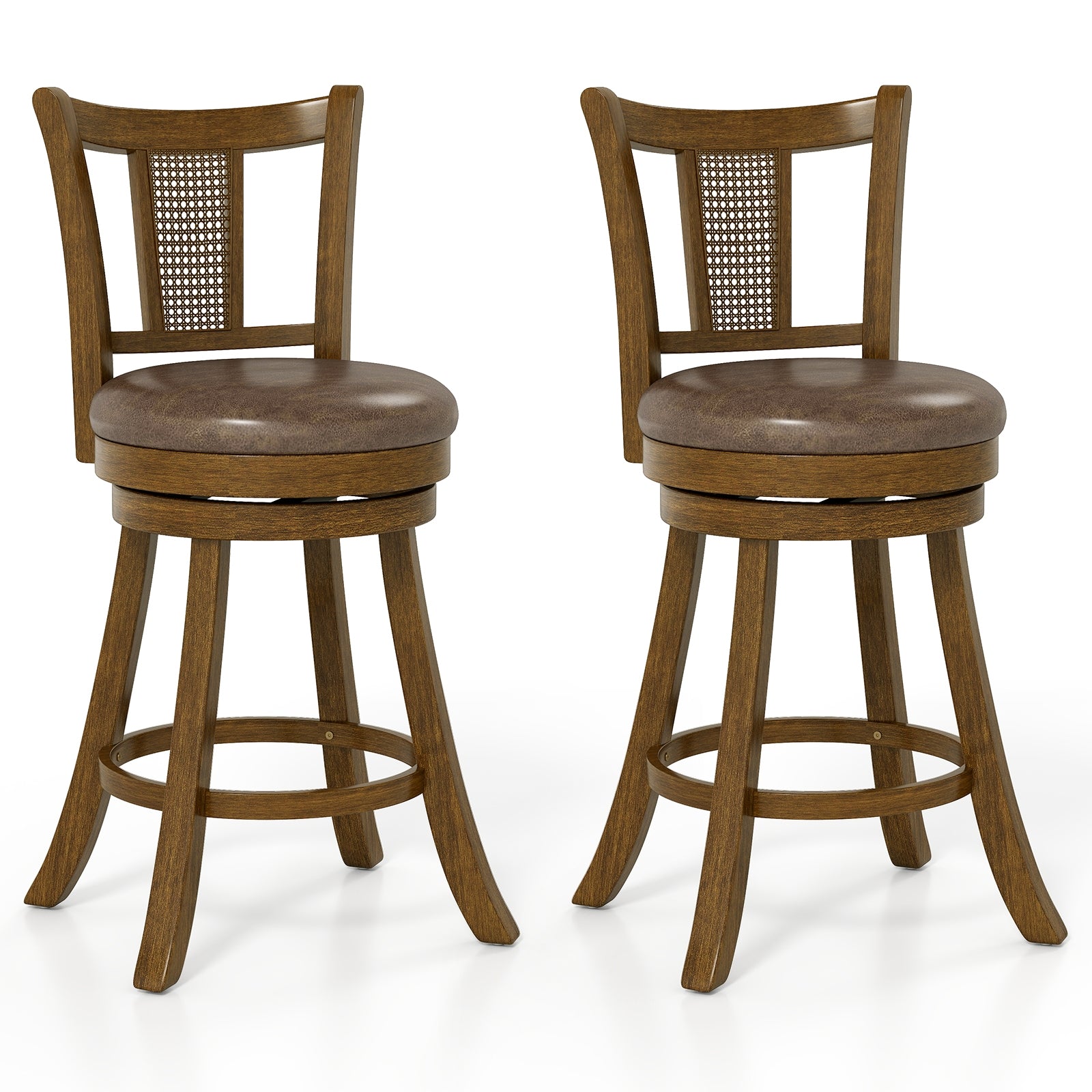 25 Inch Bar Stools Set of 2, PE Rattan Backrest, Rubber Wood Frame, Brown Bar Stools at Gallery Canada