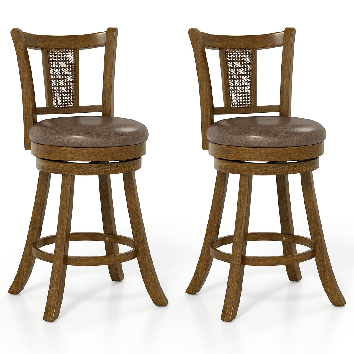 25 Inch Bar Stools Set of 2, PE Rattan Backrest, Rubber Wood Frame, Brown Bar Stools at Gallery Canada