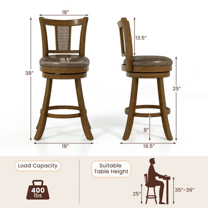 25 Inch Bar Stools Set of 2, PE Rattan Backrest, Rubber Wood Frame, Brown Bar Stools at Gallery Canada