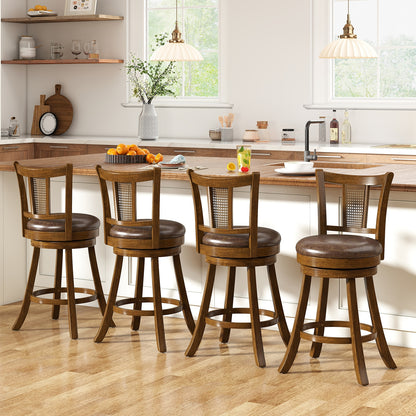 25 Inch Bar Stools Set of 2, PE Rattan Backrest, Rubber Wood Frame, Brown Bar Stools at Gallery Canada