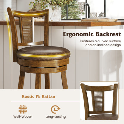 25 Inch Bar Stools Set of 2, PE Rattan Backrest, Rubber Wood Frame, Brown Bar Stools at Gallery Canada