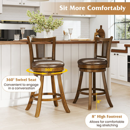 25 Inch Bar Stools Set of 2, PE Rattan Backrest, Rubber Wood Frame, Brown Bar Stools at Gallery Canada
