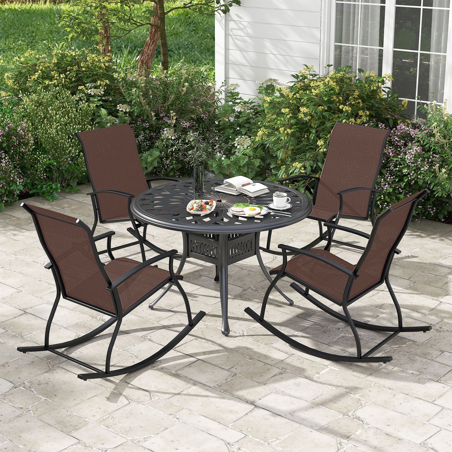 2 Outdoor Rocking Chairs, Breathable Backrest, Brown Patio Rocking Chairs & Gliders at Gallery Canada