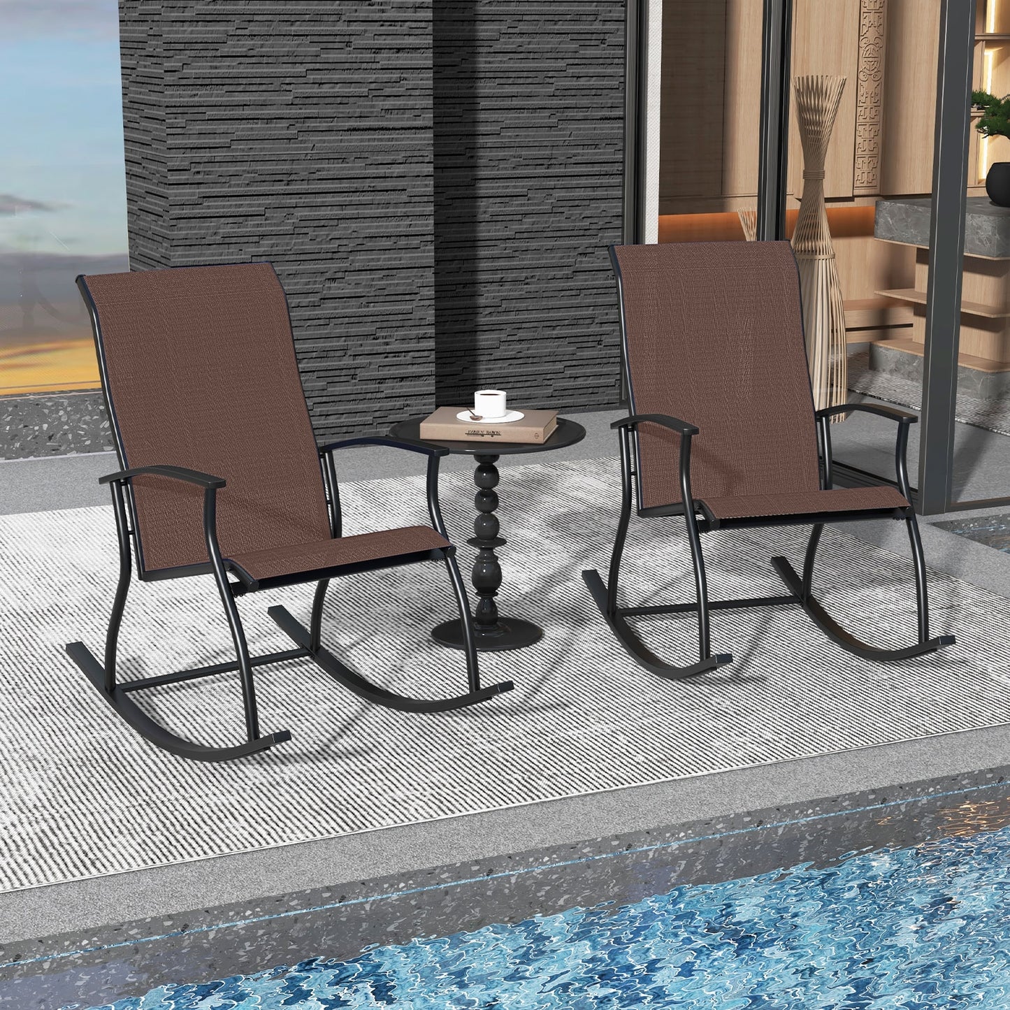 2 Outdoor Rocking Chairs, Breathable Backrest, Brown Patio Rocking Chairs & Gliders at Gallery Canada