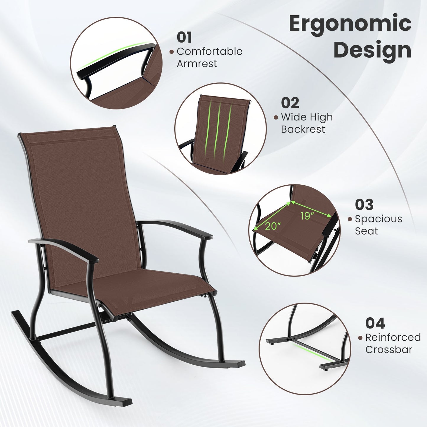 2 Outdoor Rocking Chairs, Breathable Backrest, Brown Patio Rocking Chairs & Gliders at Gallery Canada