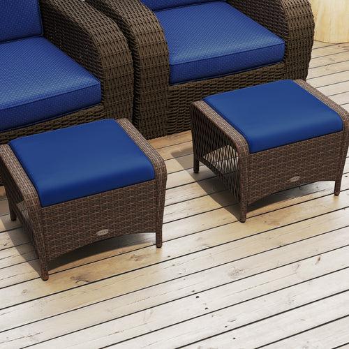 Outdoor Patio PE Wicker Ottomans, Set of 2, Removable Cushions, Navy