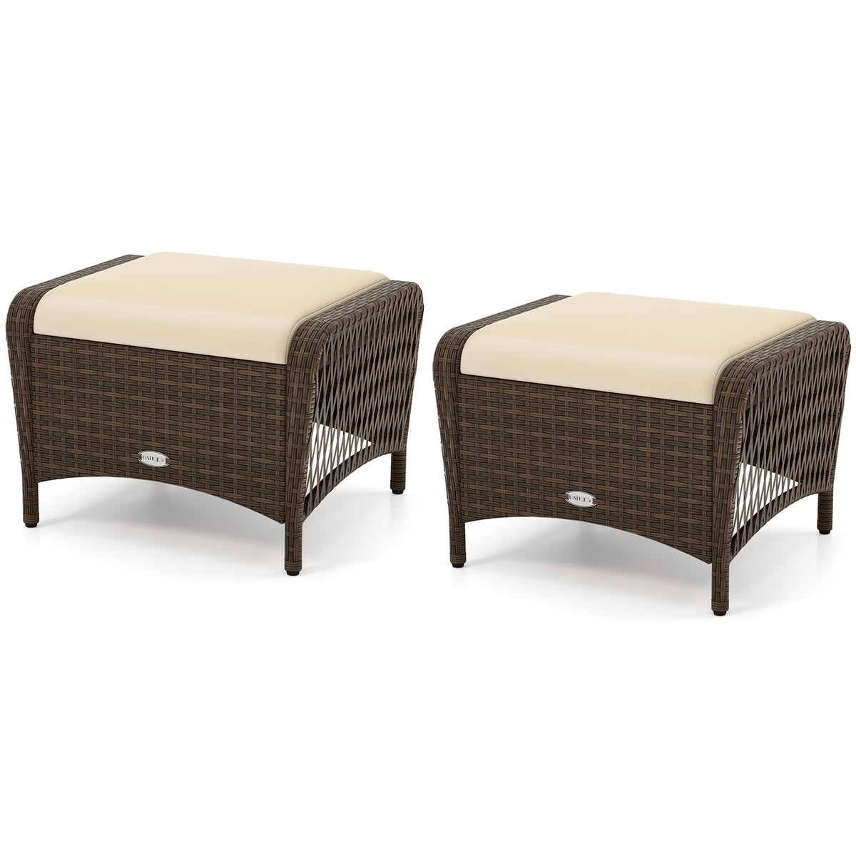 Set of 2 Outdoor Patio Ottomans, Removable Cushions, Beige Outdoor Seating & Patio Chairs Beige at Gallery Canada