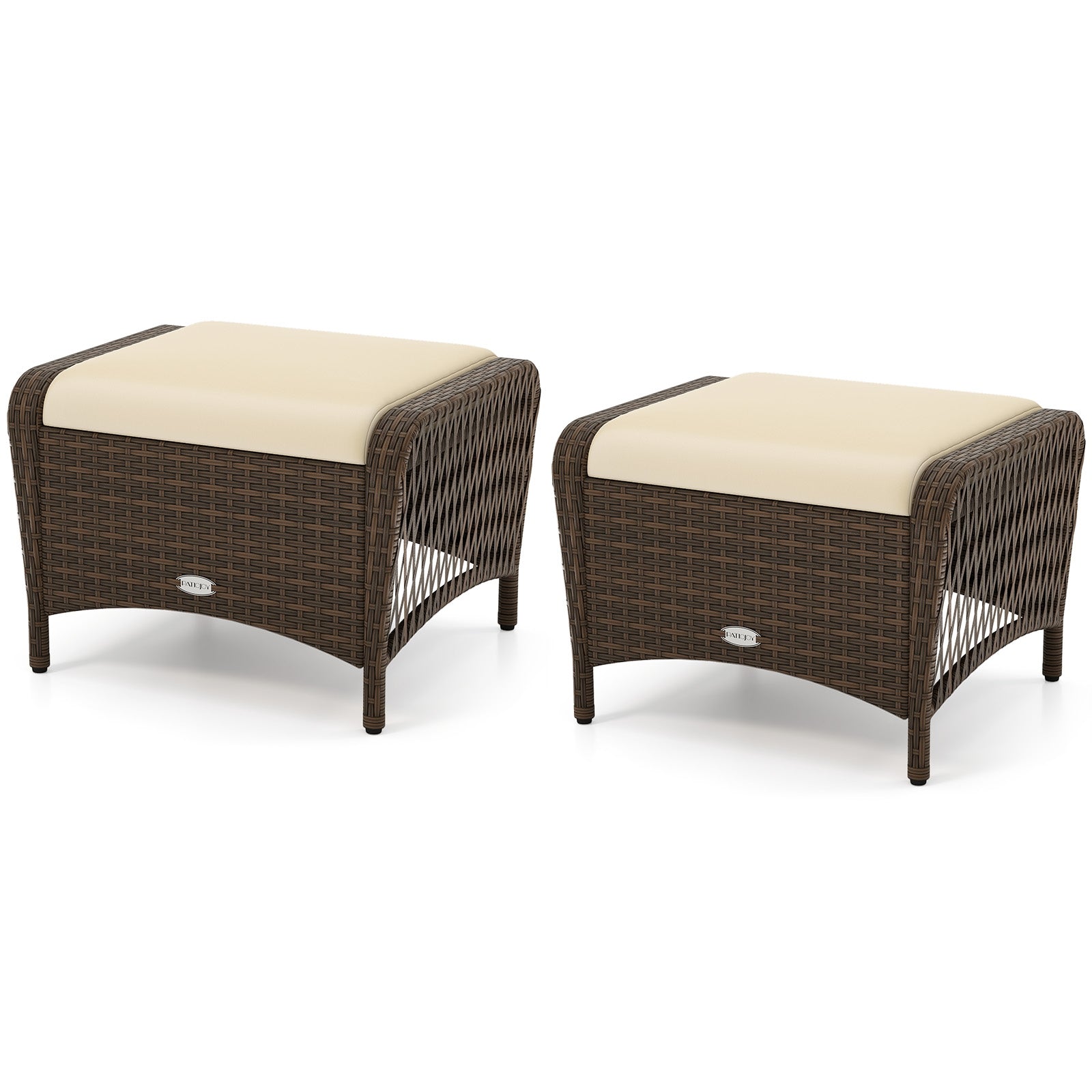 Set of 2 Outdoor Patio Ottomans, Removable Cushions, Beige Outdoor Seating & Patio Chairs at Gallery Canada