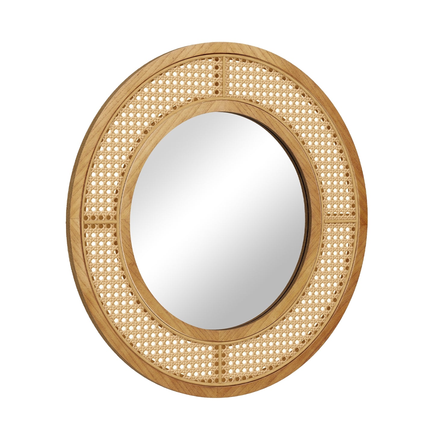 25.5 Inch Round Wall Mirror, Wooden Frame, Natural Wall Mirrors at Gallery Canada