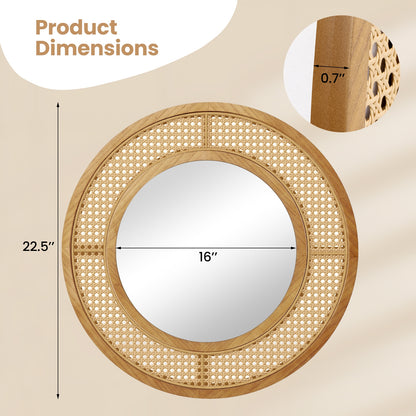25.5 Inch Round Wall Mirror, Wooden Frame, Natural Wall Mirrors at Gallery Canada