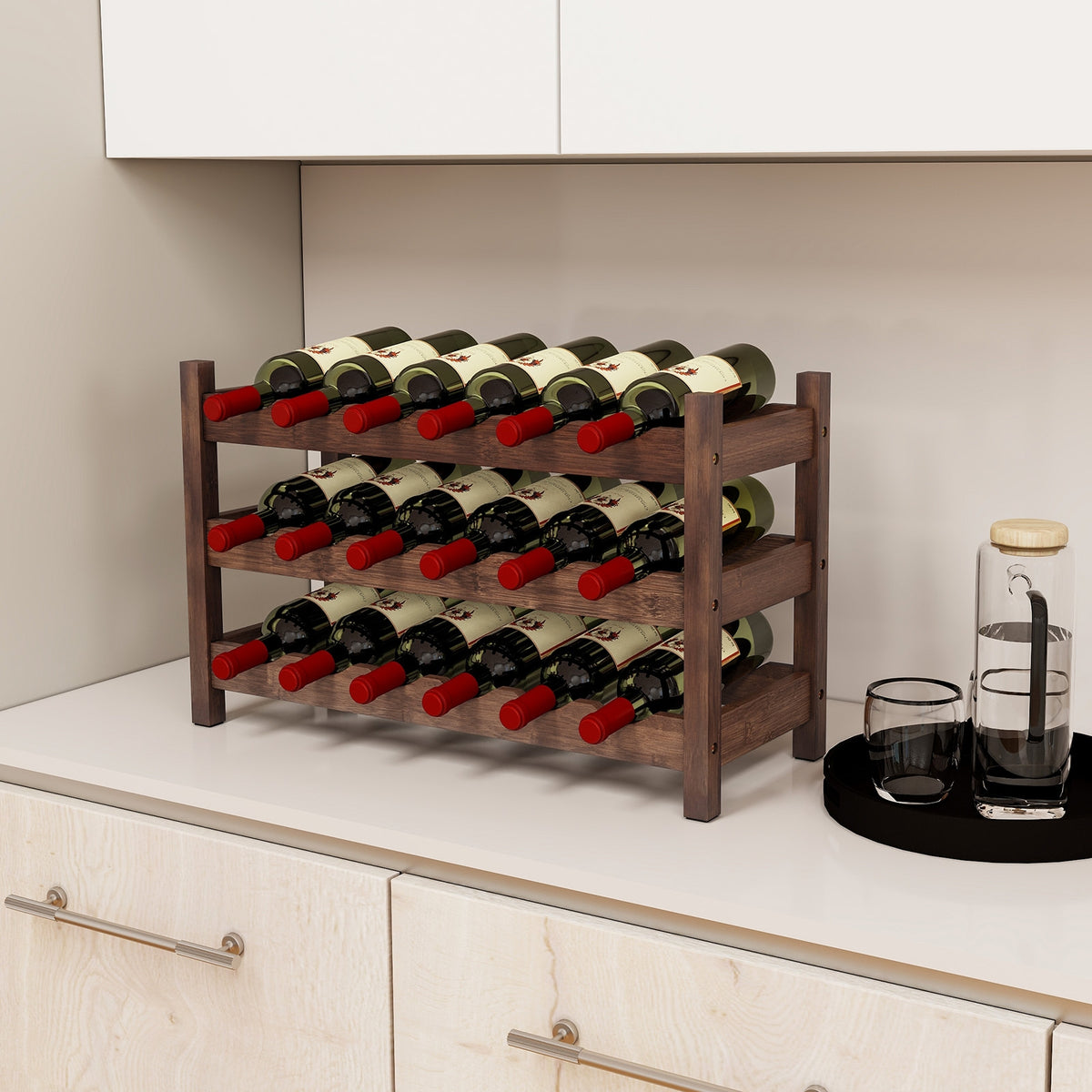 3-Tier Bamboo Countertop Wine Bottle Organizer Wine Racks at Gallery Canada