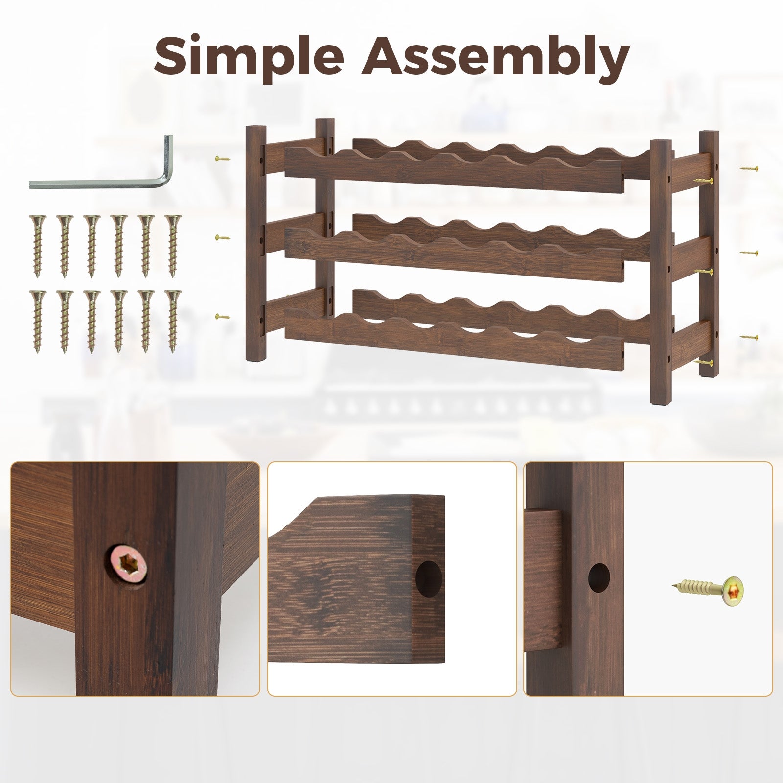 3-Tier Bamboo Countertop Wine Bottle Organizer Wine Racks at Gallery Canada