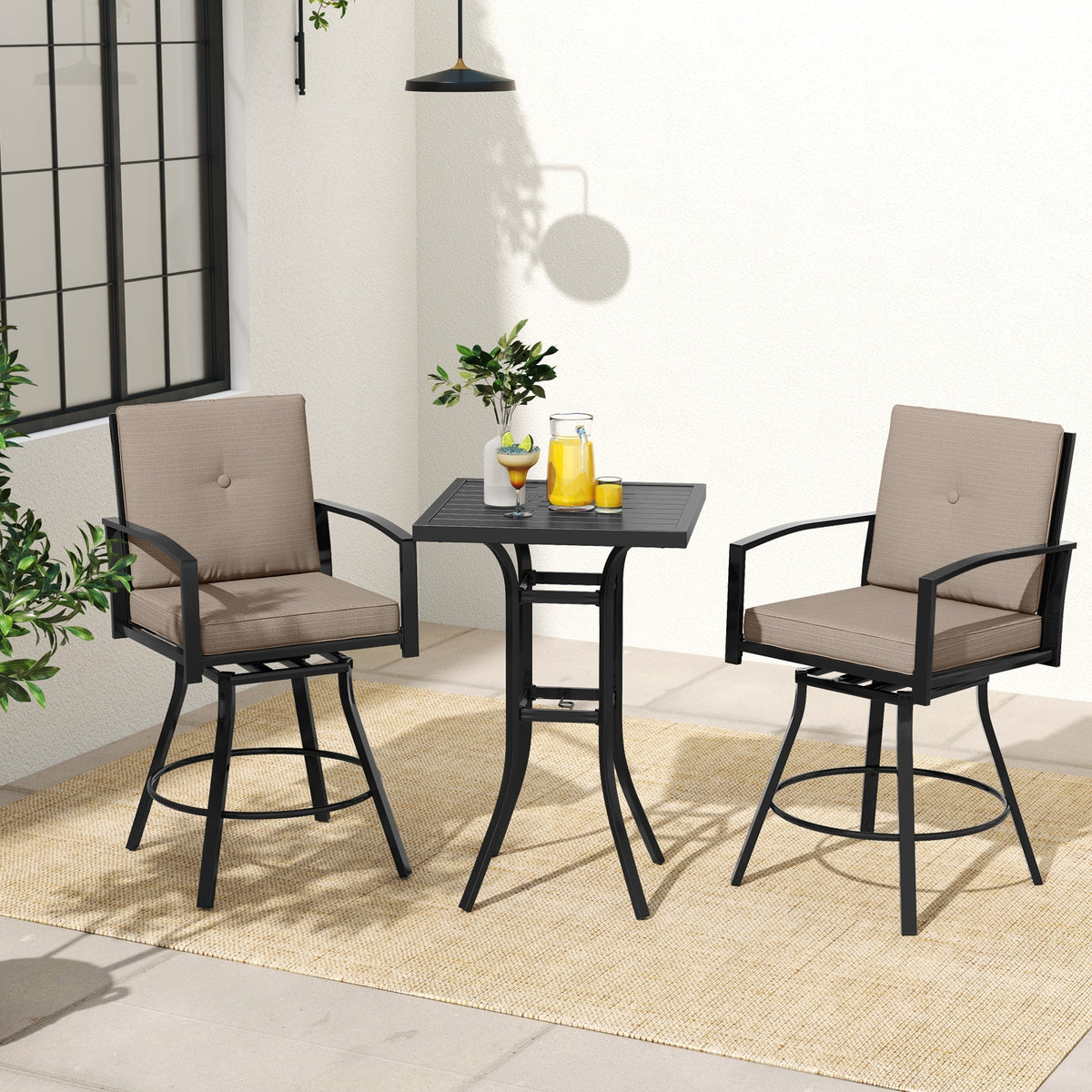 3 Piece Patio Swivel Bar Set, Soft Cushions, Umbrella Hole, Brown Patio Bar Furniture at Gallery Canada