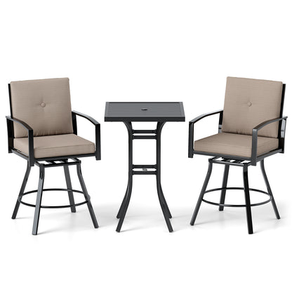 3 Piece Patio Swivel Bar Set, Soft Cushions, Umbrella Hole, Brown Patio Bar Furniture Brown at Gallery Canada