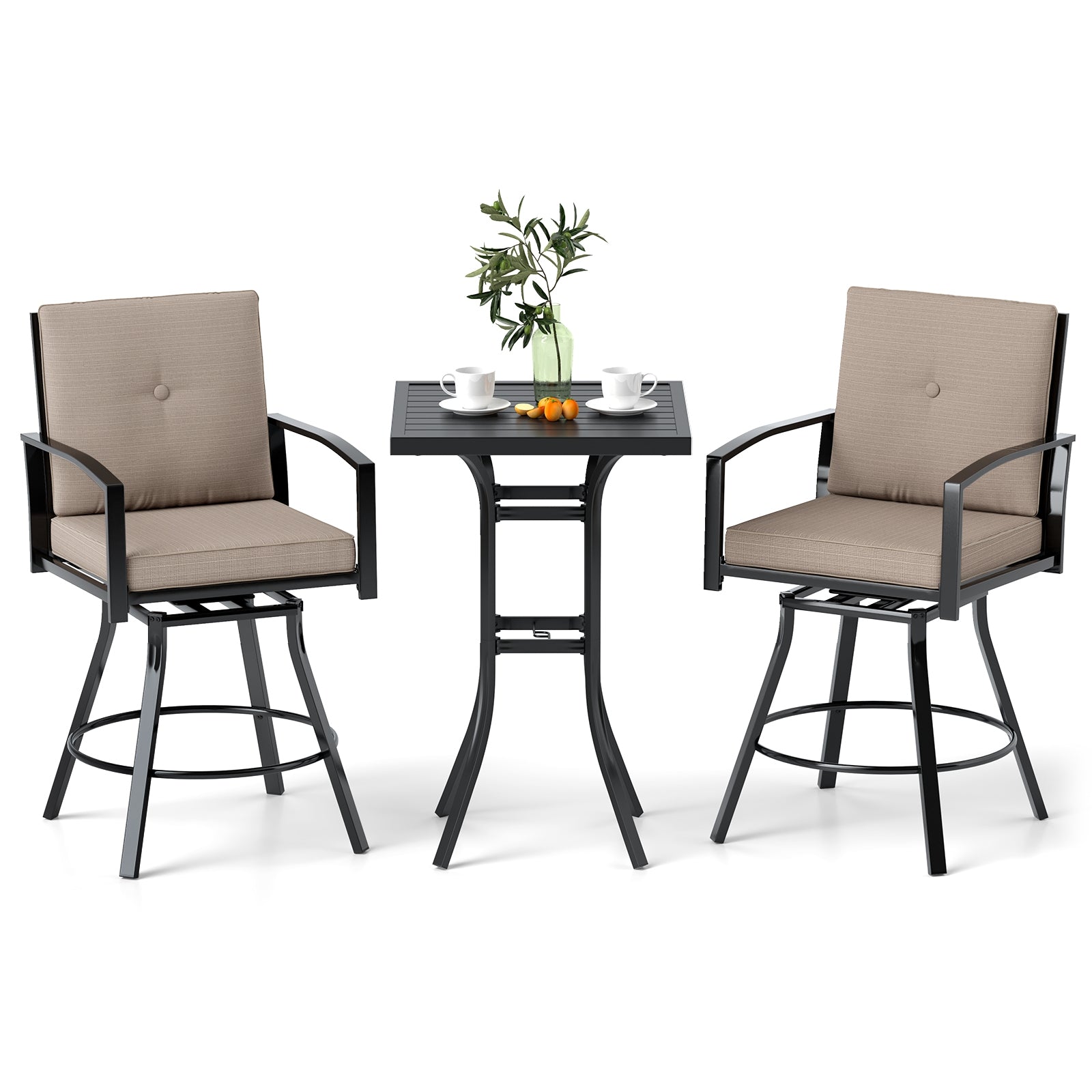 3 Piece Patio Swivel Bar Set, Soft Cushions, Umbrella Hole, Brown Patio Bar Furniture at Gallery Canada