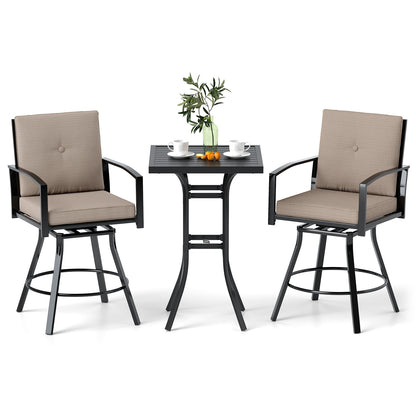 3 Piece Patio Swivel Bar Set, Soft Cushions, Umbrella Hole, Brown Patio Bar Furniture at Gallery Canada