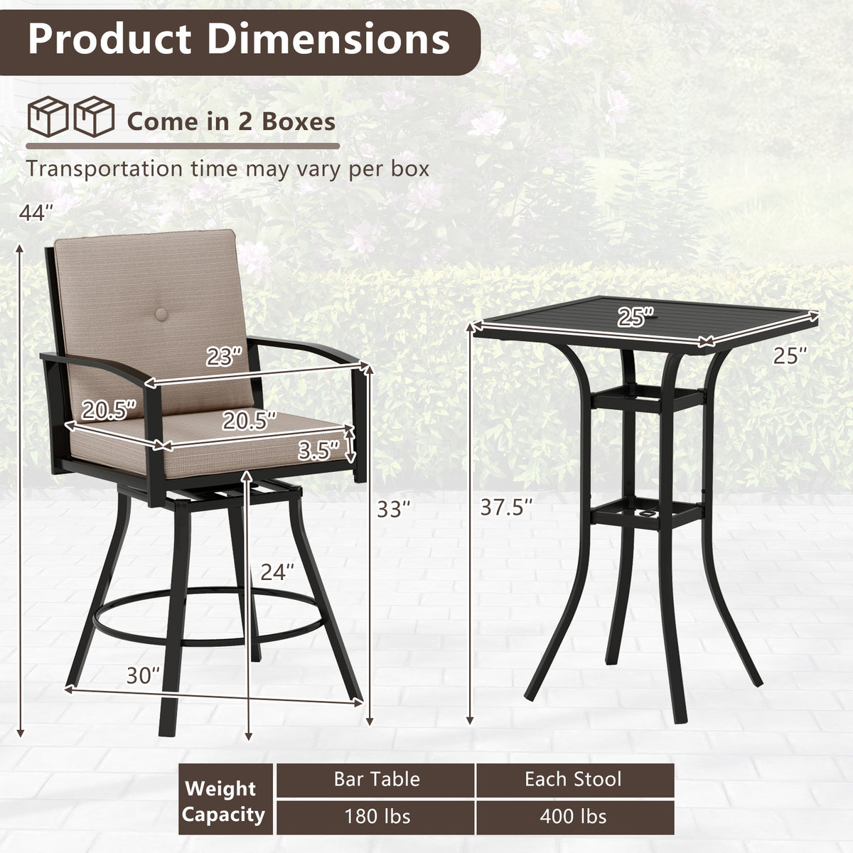 3 Piece Patio Swivel Bar Set, Soft Cushions, Umbrella Hole, Brown Patio Bar Furniture at Gallery Canada