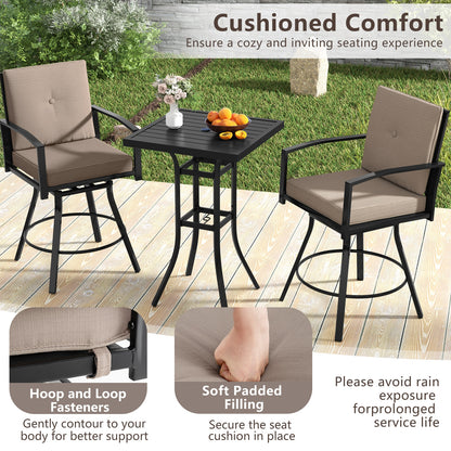 3 Piece Patio Swivel Bar Set, Soft Cushions, Umbrella Hole, Brown Patio Bar Furniture at Gallery Canada