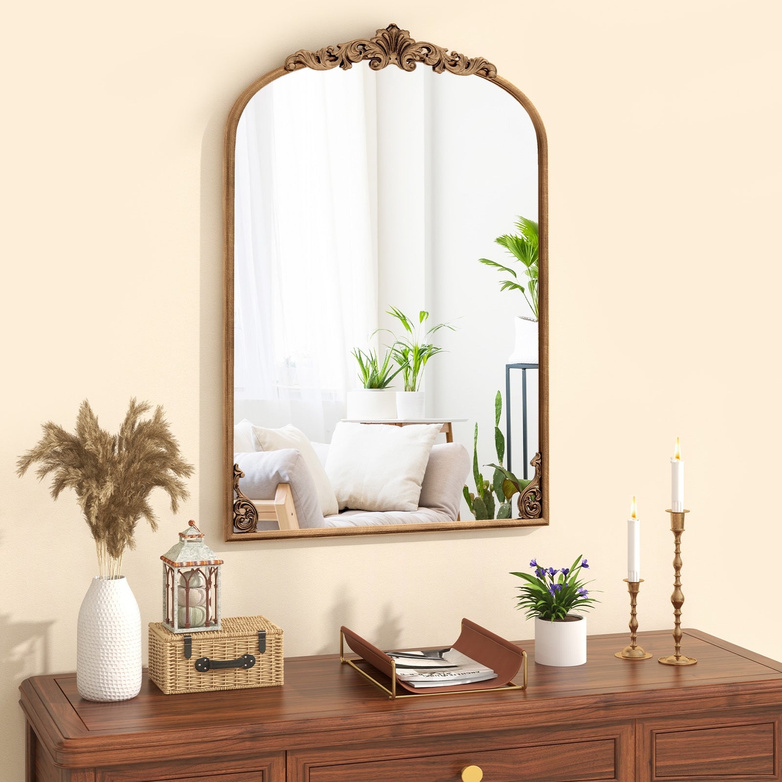 Arched Mirror, Vintage Ornate Baroque, Metal Frame, M, Gold Wall Mirrors at Gallery Canada