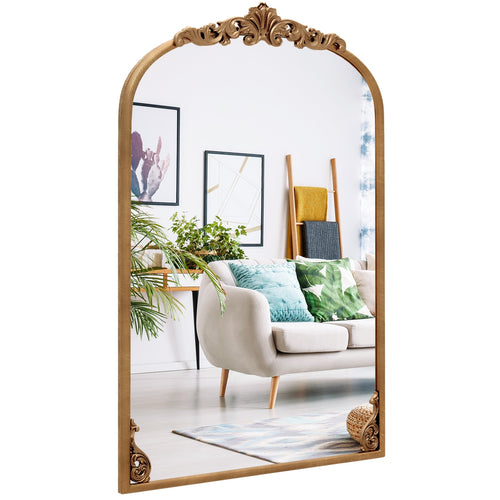Arched Mirror, Vintage Ornate Baroque, Metal Frame, M, Gold