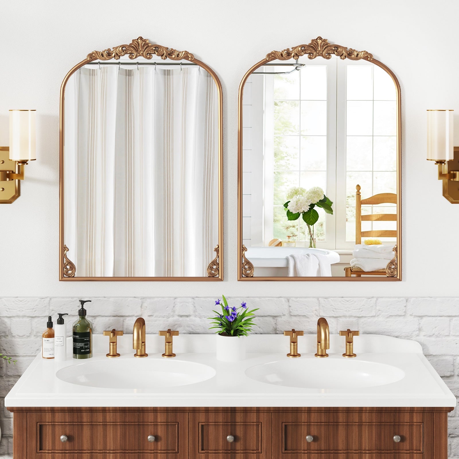 Arched Mirror, Vintage Ornate Baroque, Metal Frame, M, Gold Wall Mirrors at Gallery Canada