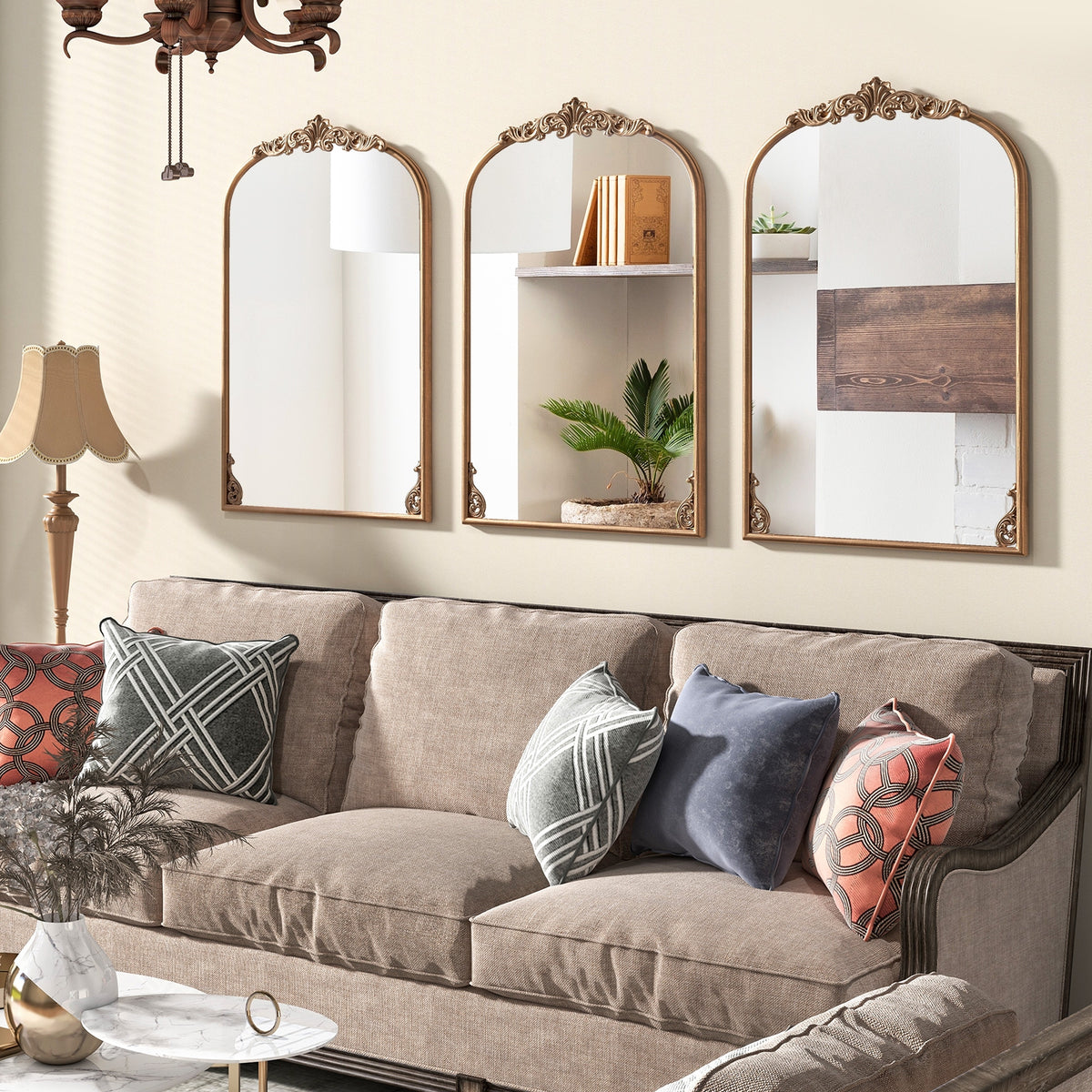 Arched Mirror, Vintage Ornate Baroque, Metal Frame, M, Gold Wall Mirrors at Gallery Canada