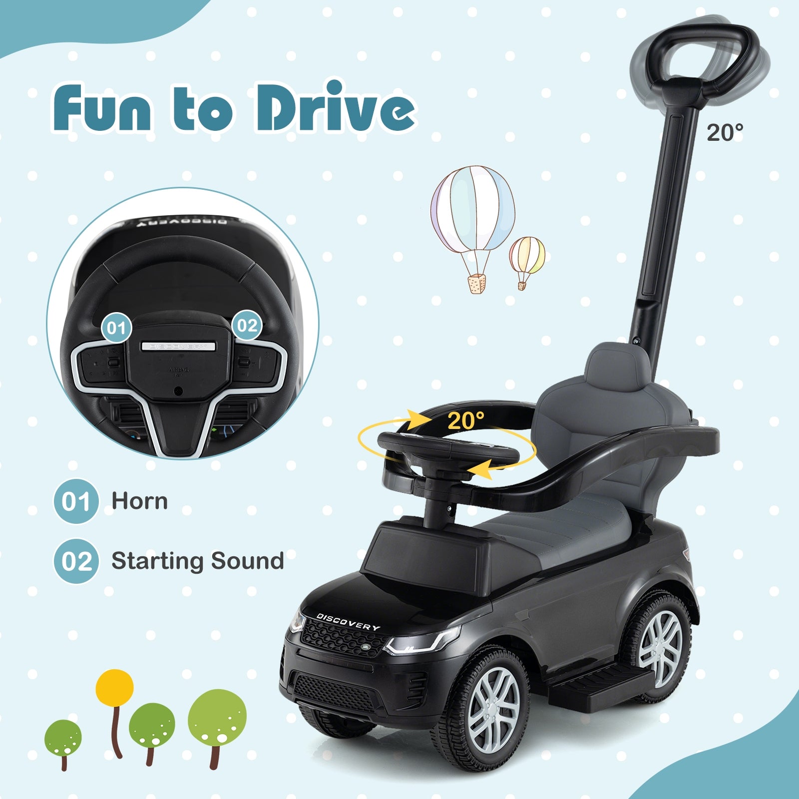 3 In 1 Push Car With Removable Handle, Guardrail, 18-36 Months, Black Push & Pedal Ride On Toys at Gallery Canada