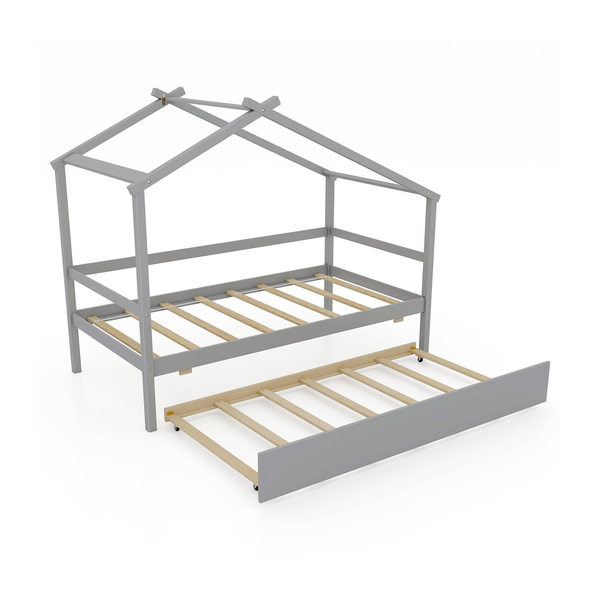 Twin Size Kids House Bed With Trundle And Roof, Gray Trundle Bed Frame at Gallery Canada