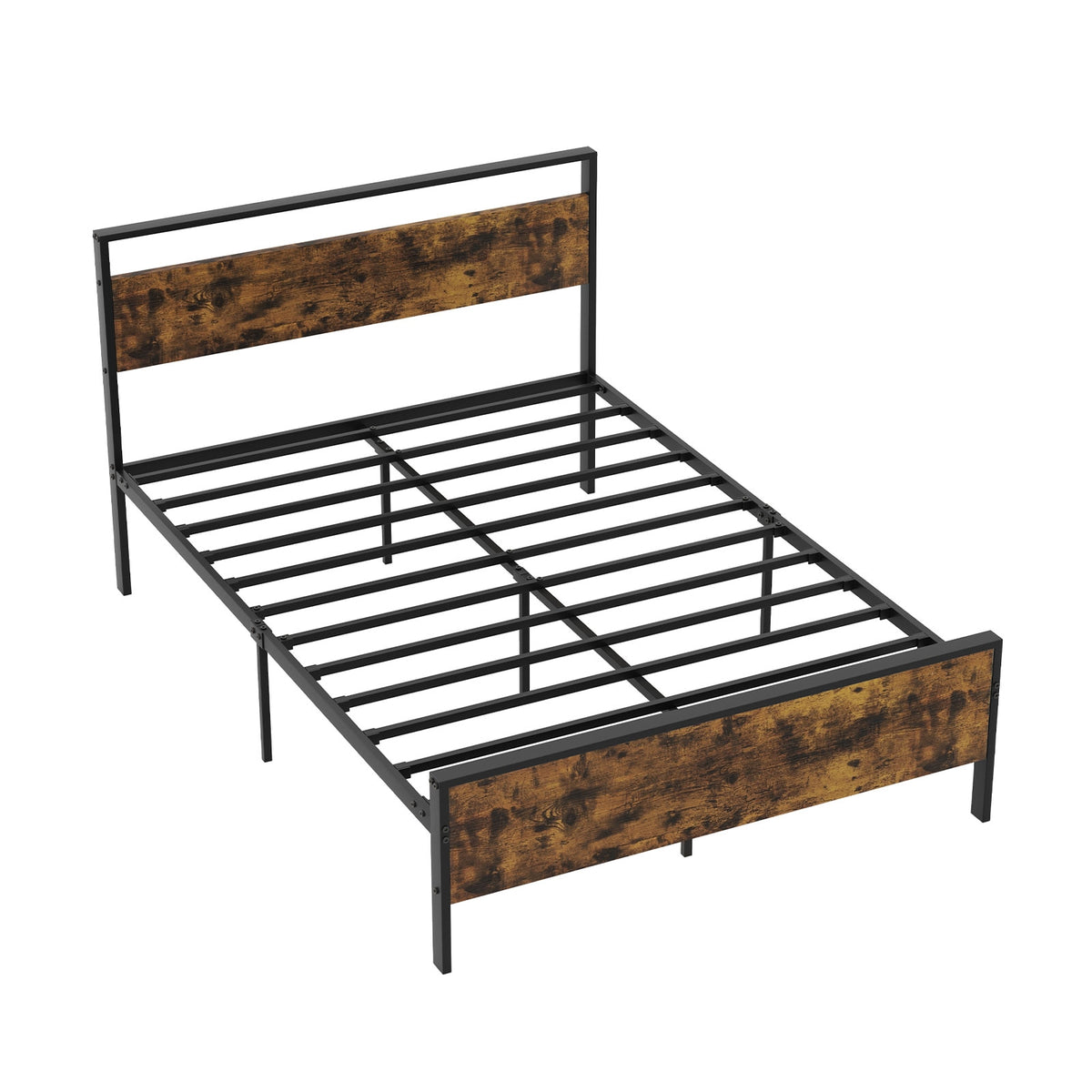 Full Metal Bed Frame, Wooden Headboard, Full Size, Rustic Brown Simple Bed Frame at Gallery Canada