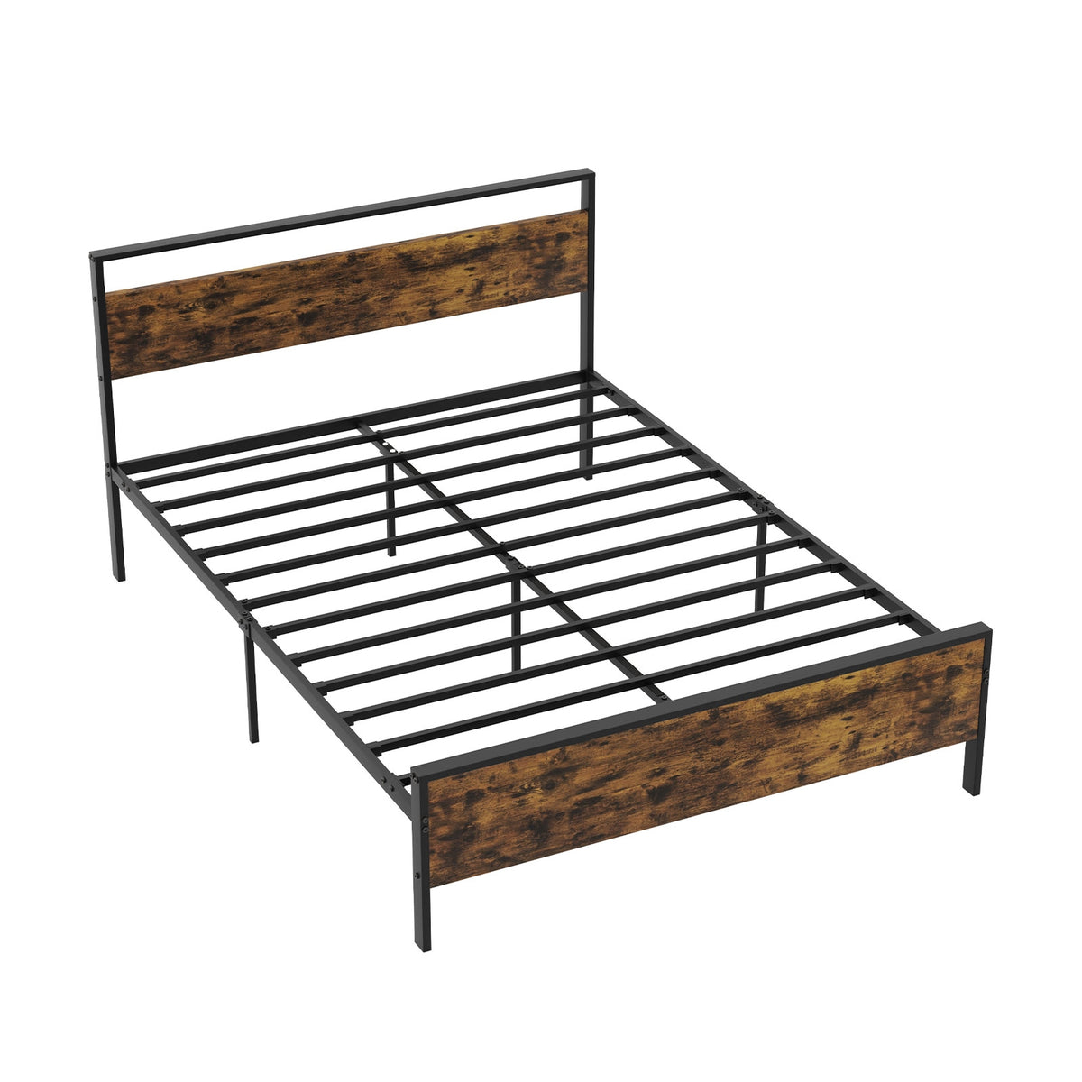 Queen Metal Bed Frame, Wooden Headboard, Rustic Brown Simple Bed Frame at Gallery Canada