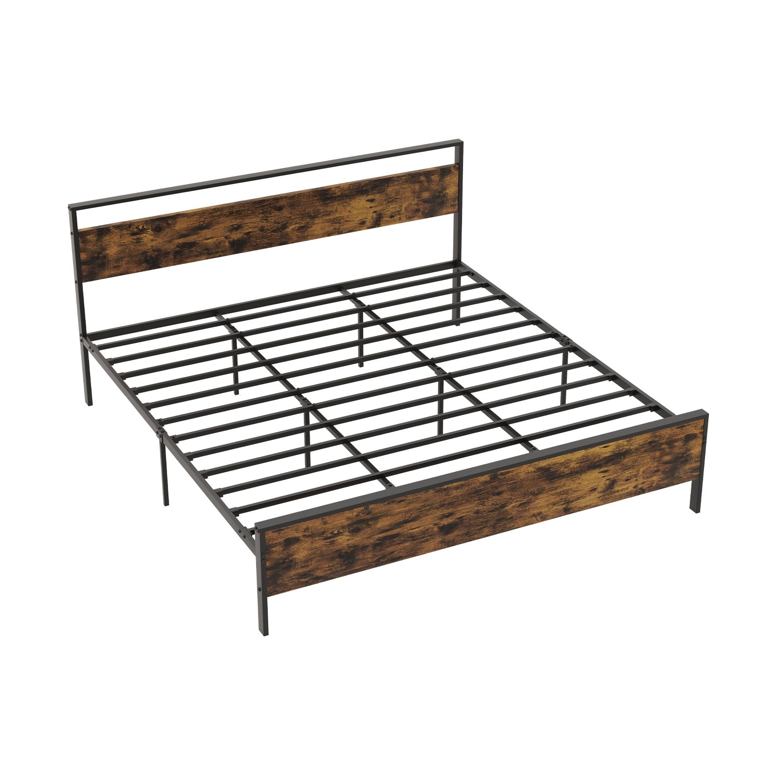Industrial Platform Bed Frame With Wooden Headboard, King Size, Rustic Brown Simple Bed Frame Rustic Brown at Gallery Canada