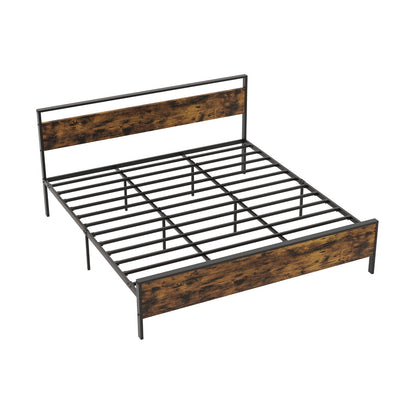 Industrial Platform Bed Frame With Wooden Headboard, King Size, Rustic Brown Simple Bed Frame at Gallery Canada
