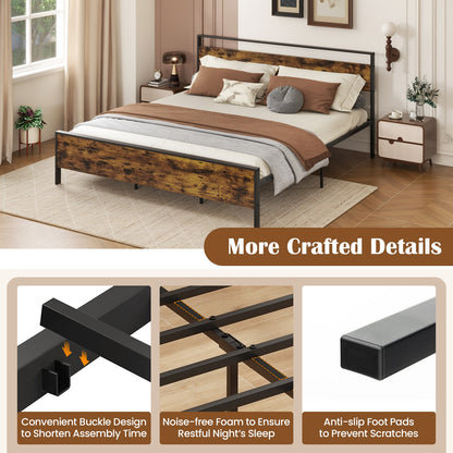 Industrial Platform Bed Frame With Wooden Headboard, King Size, Rustic Brown Simple Bed Frame at Gallery Canada