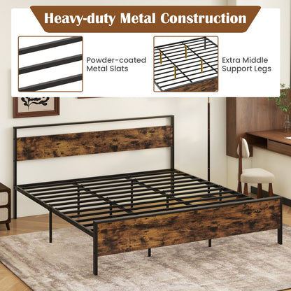Industrial Platform Bed Frame With Wooden Headboard, King Size, Rustic Brown Simple Bed Frame at Gallery Canada