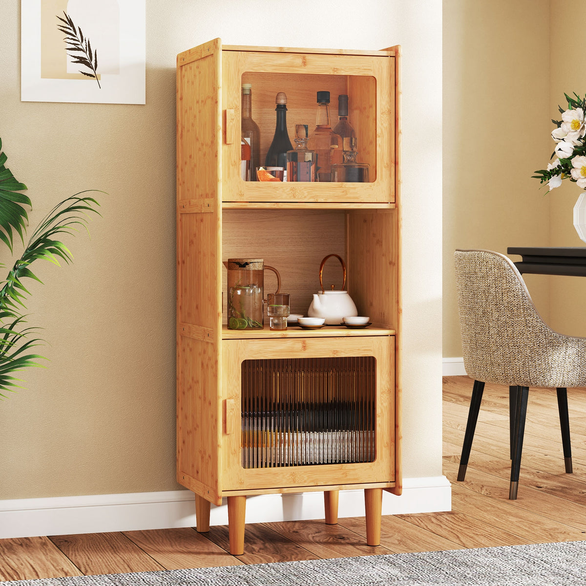 3-Cube Bamboo Storage Cabinet, Open Compartment, 2 Acrylic Doors, Natural Cabinets & Chests at Gallery Canada