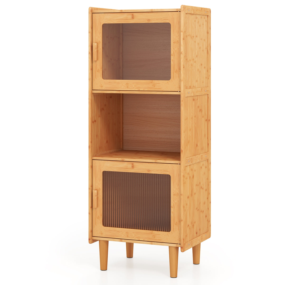 3-Cube Bamboo Storage Cabinet, Open Compartment, 2 Acrylic Doors, Natural Cabinets & Chests Natural at Gallery Canada